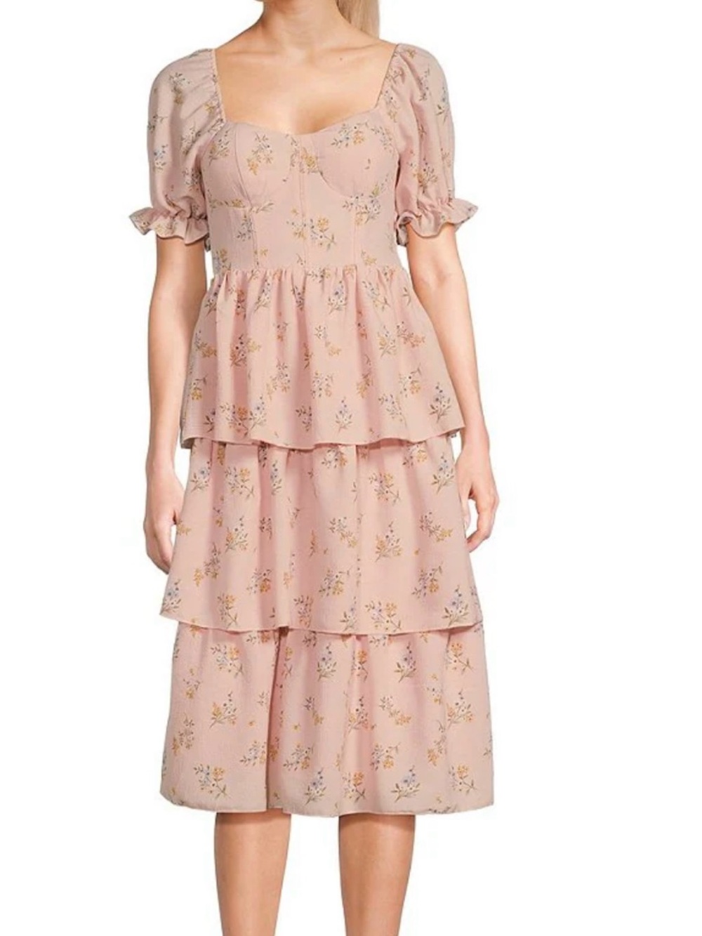 Allison & Kelly Sweetheart Neck Short Puff Sleeve Corset Tiered Dress